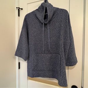 PureJill 3/4 Sleeve Cowl Neck Knit Kimono Sweater Pouch Pocket Blue Multi MP EUC